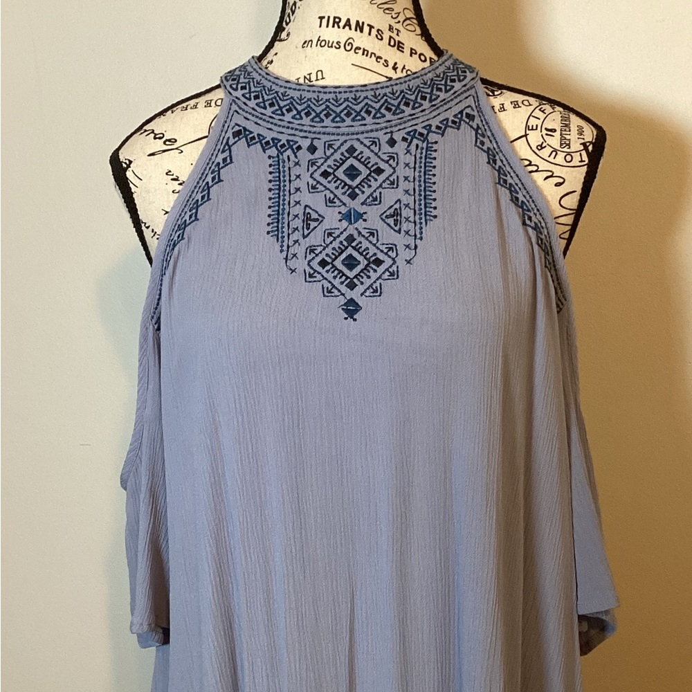 KNOX ROSE BOHO EMBROIDERED COLD SHOULDER SUMMER DRESS Sz. Large